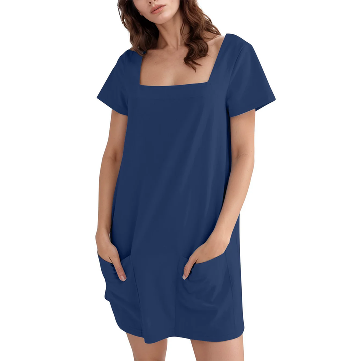 Women’s Casual Square Neck Short Sleeve Dress with Pockets – Everyday Summer Dress