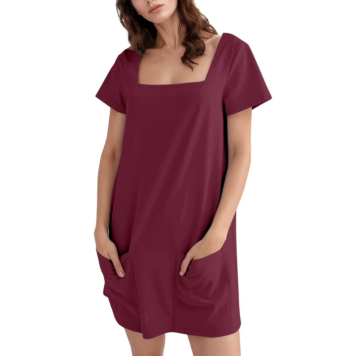 Women’s Casual Square Neck Short Sleeve Dress with Pockets – Everyday Summer Dress