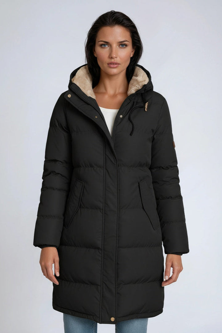 PUFFER COAT | MID LENGTH WINTER JACKET WITH HOOD