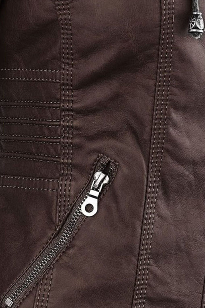 WOMEN’S LEATHER JACKET | CASUAL ZIP-UP HOODED DESIGN