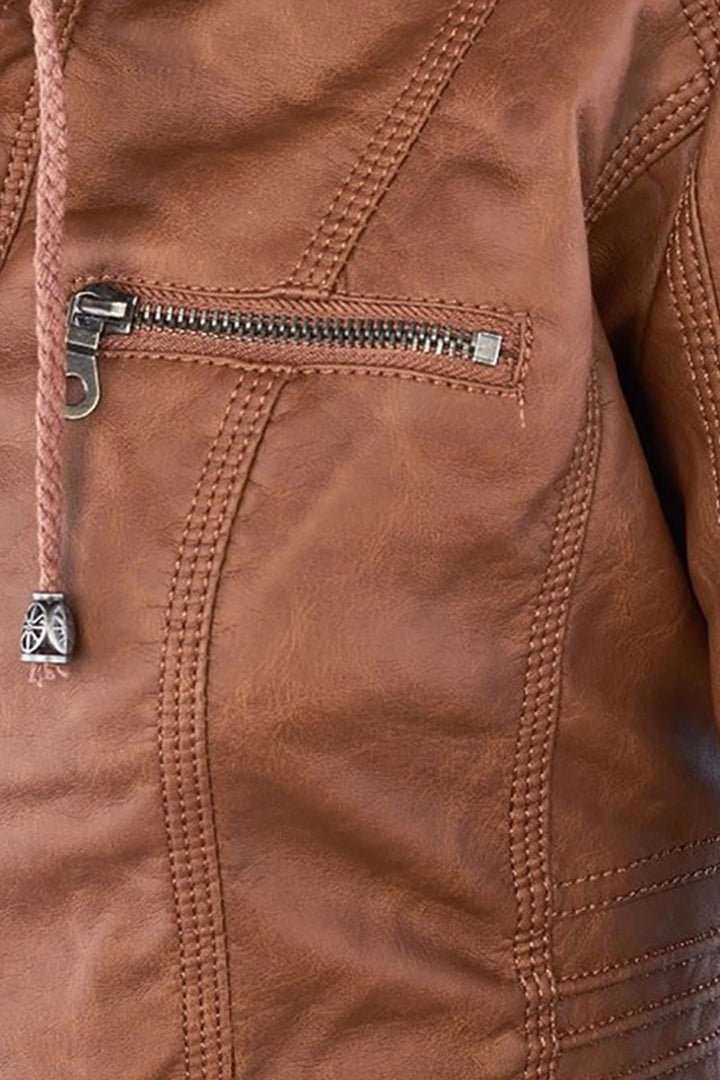 WOMEN’S LEATHER JACKET | CASUAL ZIP-UP HOODED DESIGN