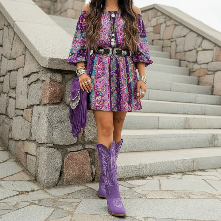 WOMEN’S WESTERN BOOTS | STITCHED MID-HEEL COWBOY STYLE