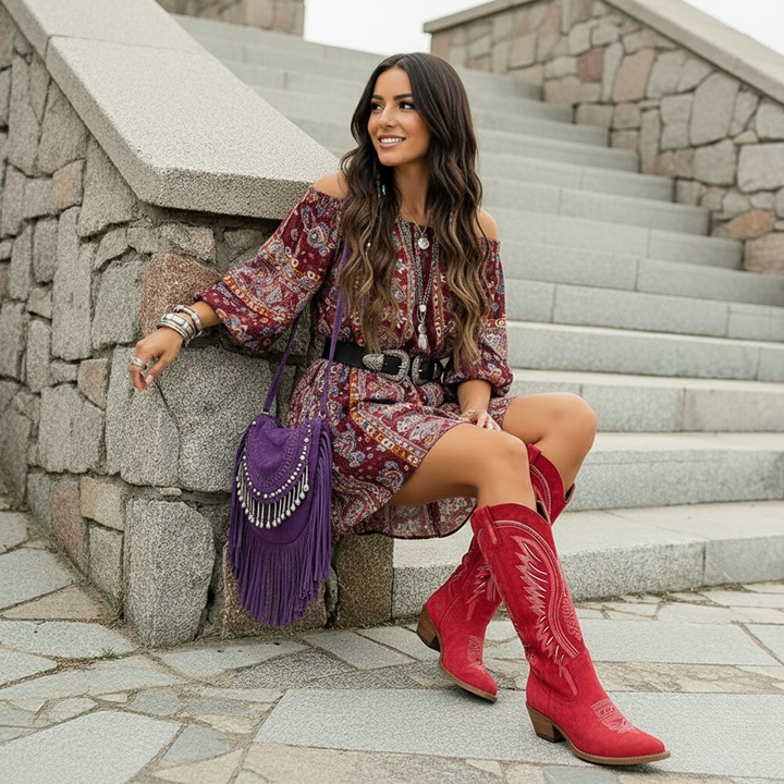 WOMEN’S WESTERN BOOTS | STITCHED MID-HEEL COWBOY STYLE