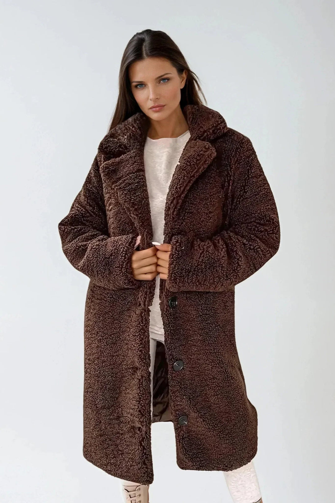 TEDDY COAT | LONG FAUX FUR BUTTON JACKET