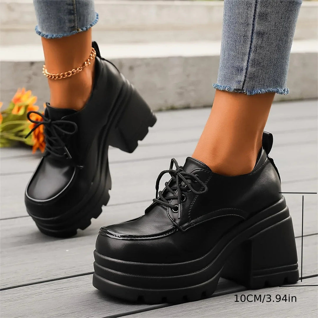 PLATFORM SHOES | RETRO CHUNKY LACE-UP BLOCK HEEL BOOTS