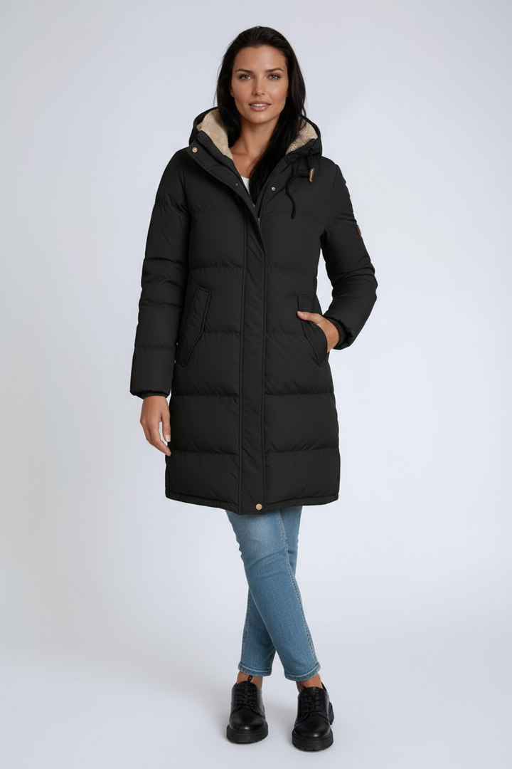 PUFFER COAT | MID LENGTH WINTER JACKET WITH HOOD
