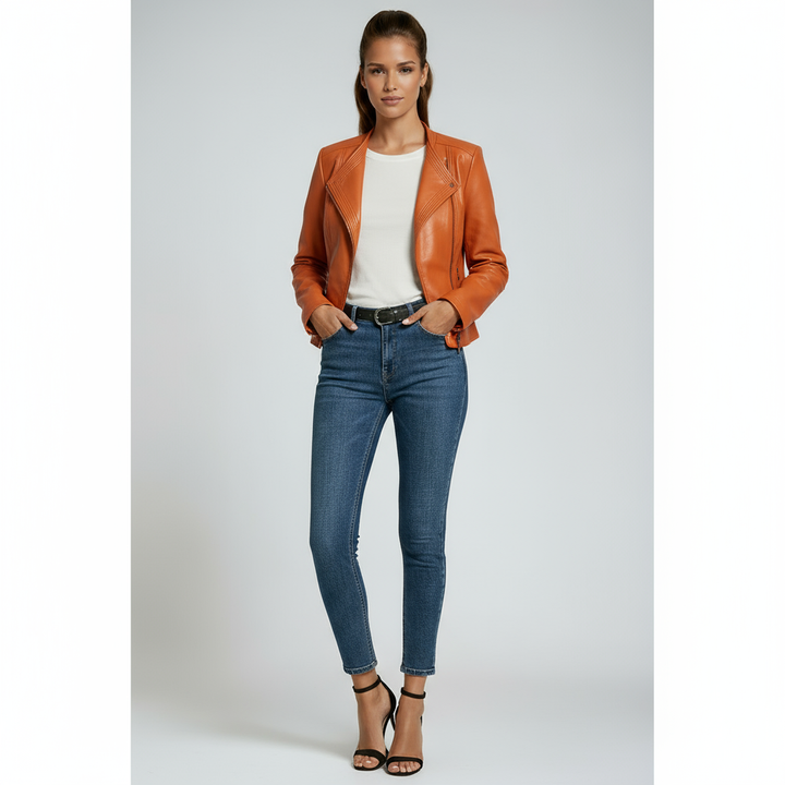 LEATHER JACKET WOMEN | CLASSIC FITTED BIKER STYLE