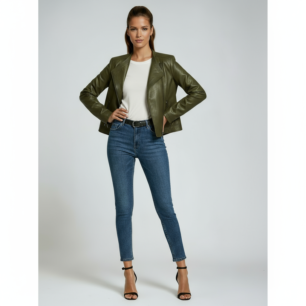 LEATHER JACKET WOMEN | CLASSIC FITTED BIKER STYLE