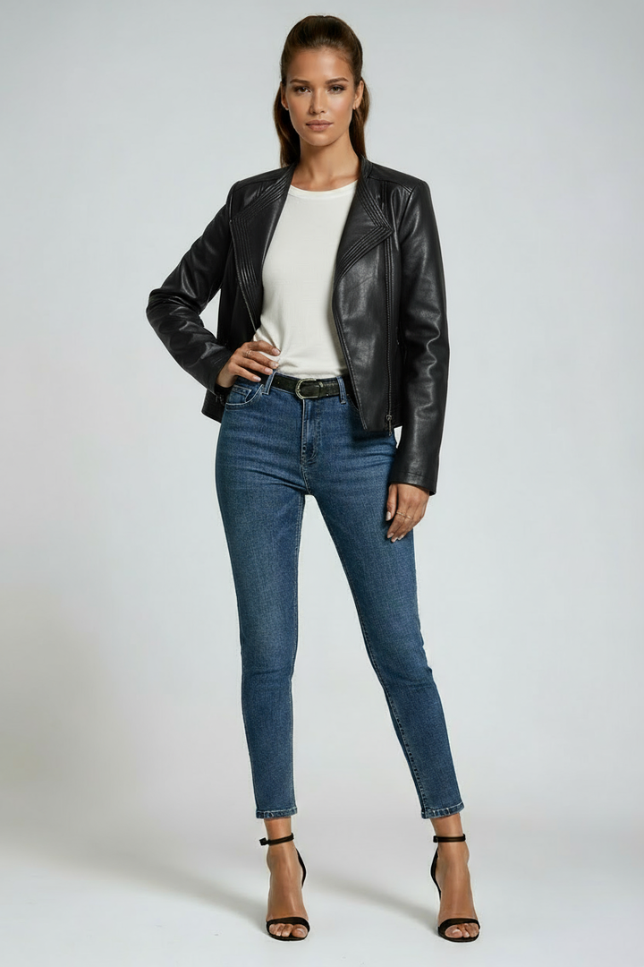 LEATHER JACKET WOMEN | CLASSIC FITTED BIKER STYLE