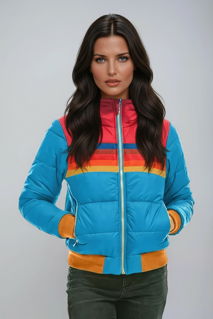 PUFFER JACKET | SHORT BOMBER STYLE WITH STRIPED DETAIL